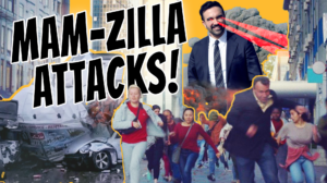 Zohran Mamdani in a Godzilla parody youtube thumbnail
